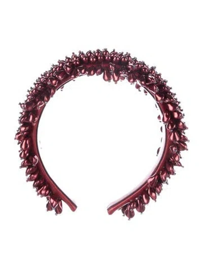 Pre-owned Gucci Beaded And Crystal Embellished Head Band In Red