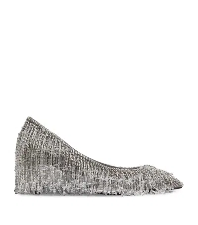 Gucci Beaded Fringed Pumps 65 In Silver