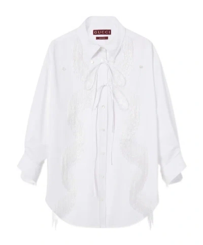 Gucci Beaded Fringed Shirt In White