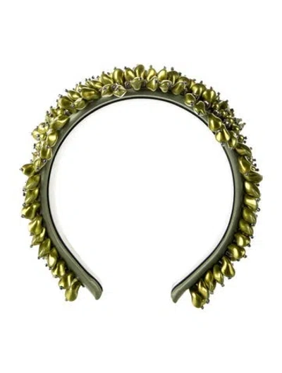 Pre-owned Gucci Beaded Studded Headband In Green
