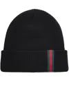 Gucci Wool Beanie With Web Detail In Black