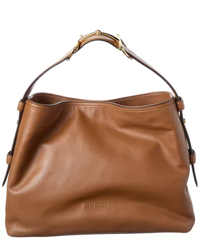 Gucci Beatrix Medium Leather Tote In Brown