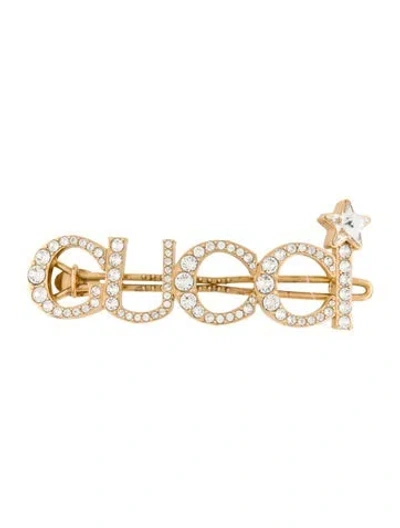 Pre-owned Gucci Bedazzled Hair Clip In Gold
