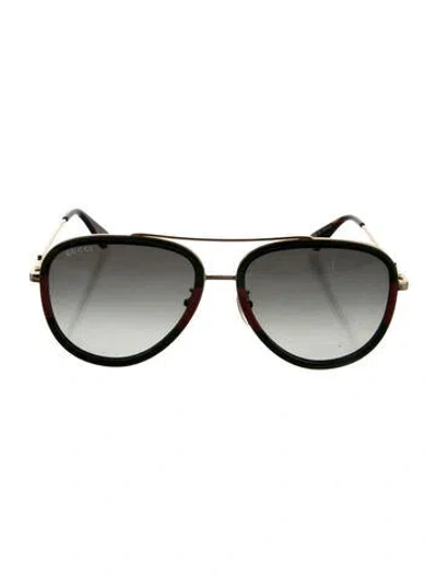 Pre-owned Gucci Bee Accent Aviator Sunglasses In Black