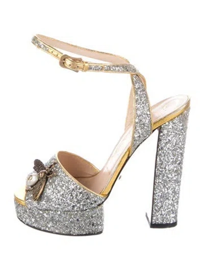 Pre-owned Gucci Bee Accent Glitter Sandals