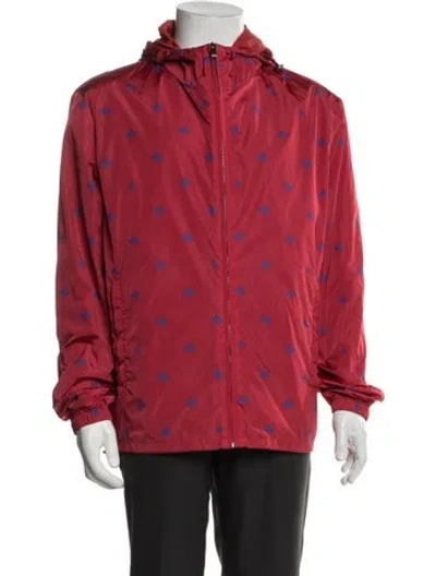 Pre-owned Gucci Bee Accent Graphic Print Windbreaker In Red