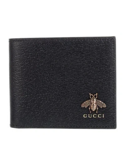 Pre-owned Gucci Bee Accent Leather Bifold Wallet In Black