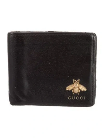 Pre-owned Gucci Bee Accent Leather Bifold Wallet In Black