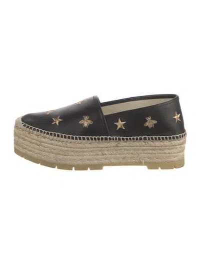 Pre-owned Gucci Bee Accent Leather Espadrilles In Multi