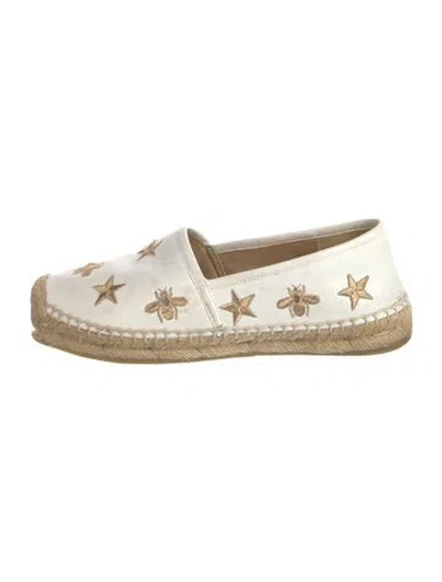 Pre-owned Gucci Bee Accent Leather Espadrilles In White