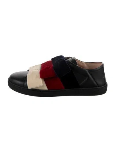 Pre-owned Gucci Bee Accent Leather Flats In Black/red
