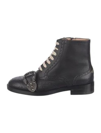 Pre-owned Gucci Bee Accent Leather Lace-up Boots In Black