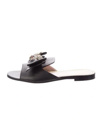 Pre-owned Gucci Bee Accent Leather Slides In Black