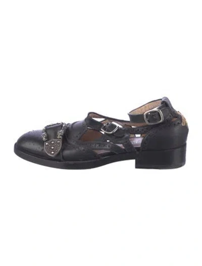 Pre-owned Gucci Bee Accent Leather Slingback Flats In Blue