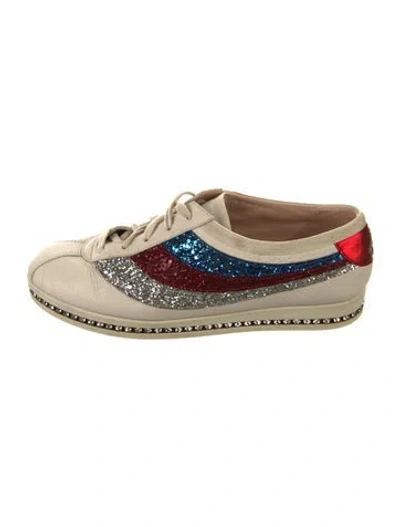 Pre-owned Gucci Bee Accent Leather Sneakers In Neutral