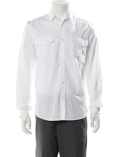 Pre-owned Gucci Bee Accent Long Sleeve Shirt In White