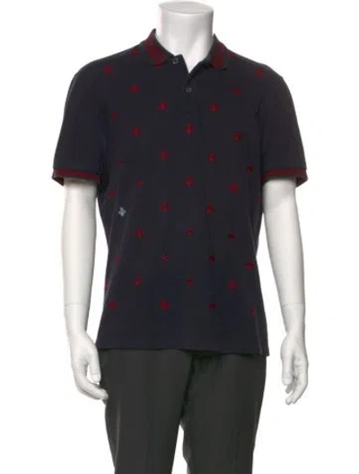Pre-owned Gucci Bee Accent Printed Polo Shirt In Blue