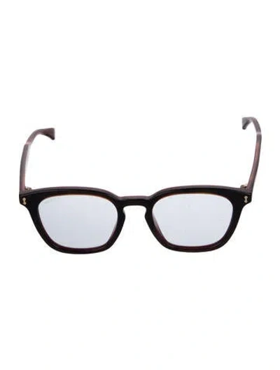 Pre-owned Gucci Bee Accent Square Eyeglasses In Brown