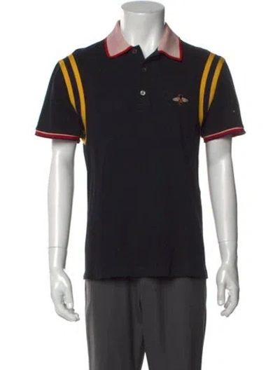 Pre-owned Gucci Bee Accent Striped Polo Shirt In Black