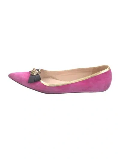 Pre-owned Gucci Bee Accent Suede Ballet Flats In Pink