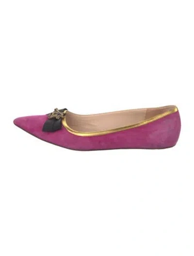 Pre-owned Gucci Bee Accent Suede Ballet Flats In Purple
