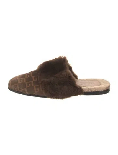 Pre-owned Gucci Bee Accent Suede Mules In Brown