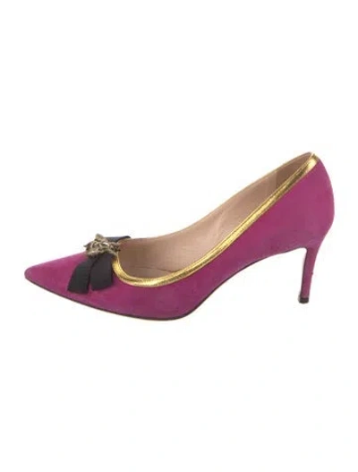 Pre-owned Gucci Bee Accent Suede Pumps In Pink