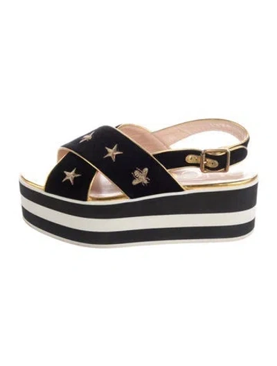 Pre-owned Gucci Bee Accent Velvet Sandals In Multi