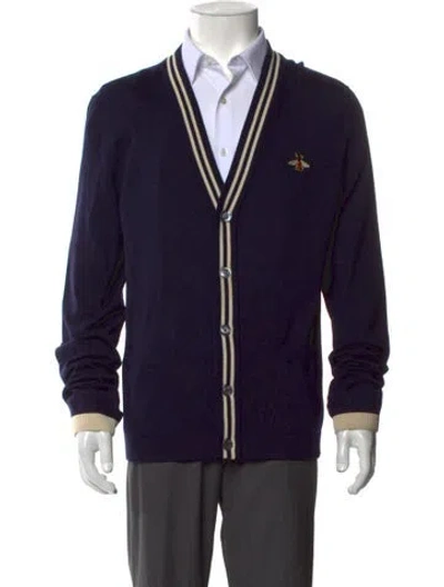 Pre-owned Gucci Bee Accent Wool Cardigan In Blue