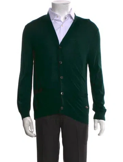 Pre-owned Gucci Bee Accent Wool Cardigan In Green