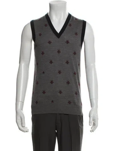 Pre-owned Gucci Bee Accent Wool Sweater Vest In Grey