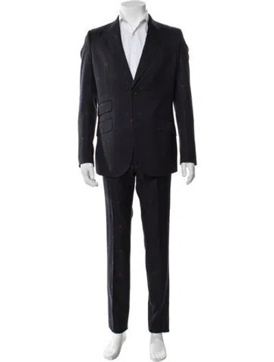 Pre-owned Gucci Bee Accent Wool Two-piece Blazer In Blue