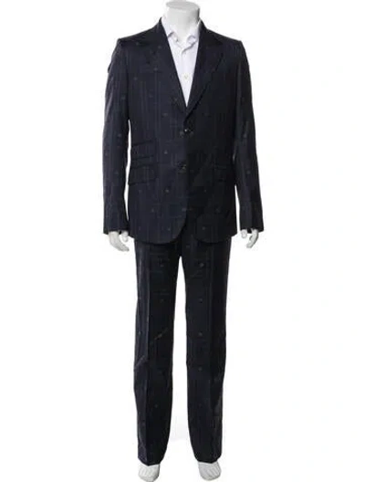 Pre-owned Gucci Bee Accent Wool Two-piece Suit Vest In Blue