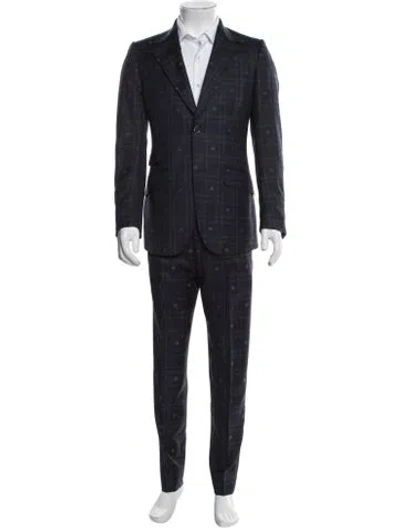 Pre-owned Gucci Bee Accent Wool Two-piece Suit Vest In Blue