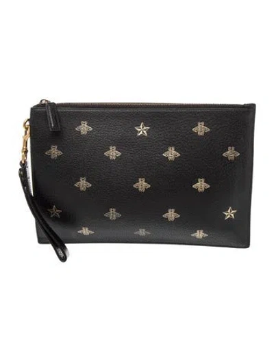 Pre-owned Gucci Bee Bee Star Pouch In Black