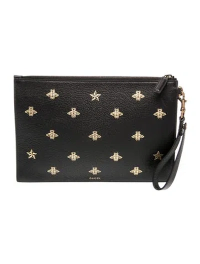 Pre-owned Gucci Bee Clutch In Black