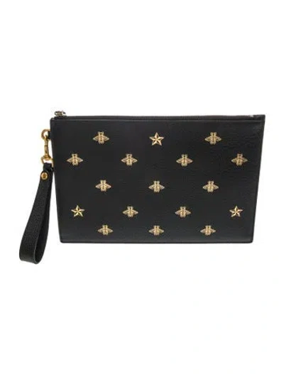 Pre-owned Gucci Bee Clutch In Black