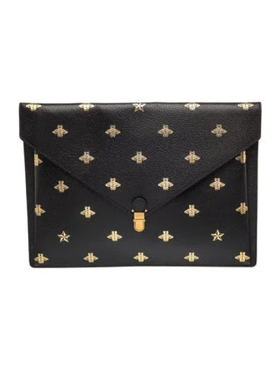 Pre-owned Gucci Bee Clutch In Black