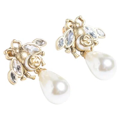 Pre-owned Gucci Bee Crystal And Faux Pearl Drop Earrings In Multi