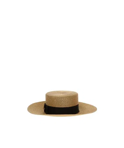 Gucci Bee-embellished Boater Hat In Green