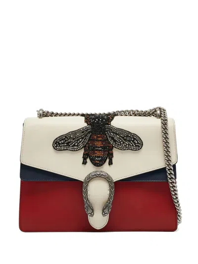 Pre-owned Gucci Bee-embellishment Leather Shoulder Bag In White