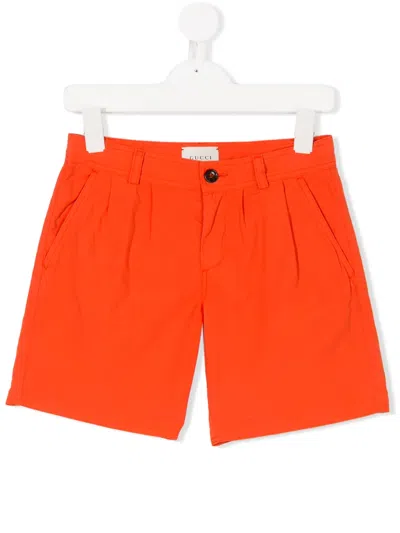 Gucci Kids' Bee Embroidered Shorts In Orange