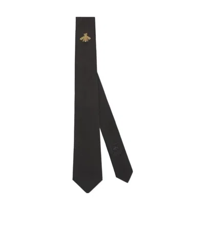 Gucci Bee Embroidered Tie In Black