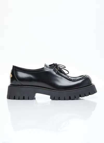 Gucci Bee Leather Lace-up Shoes In Black