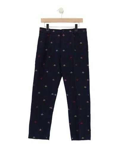Pre-owned Gucci Bee Print Cotton Trousers In Blue
