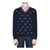 Gucci Bee Print V-neck Sweater For Men Navy In Blue