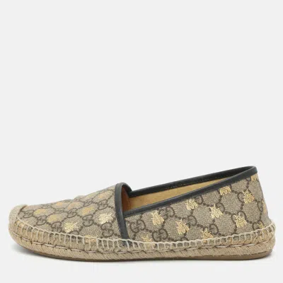 Pre-owned Gucci Bee Size 39.5 Beige Gg Supreme Canvas And Leather Espadrille Flats In Sand