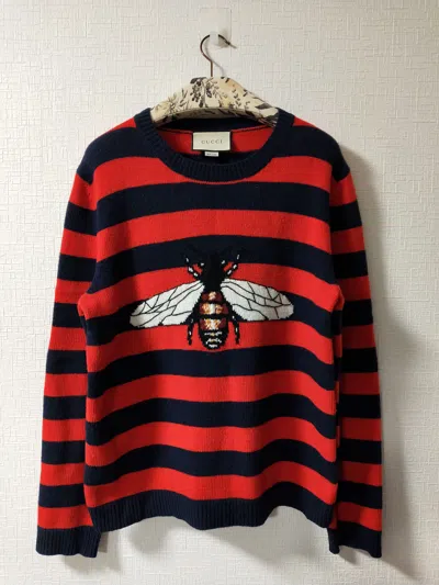 Pre-owned Gucci Bee Stripe Knit Sweater In Red