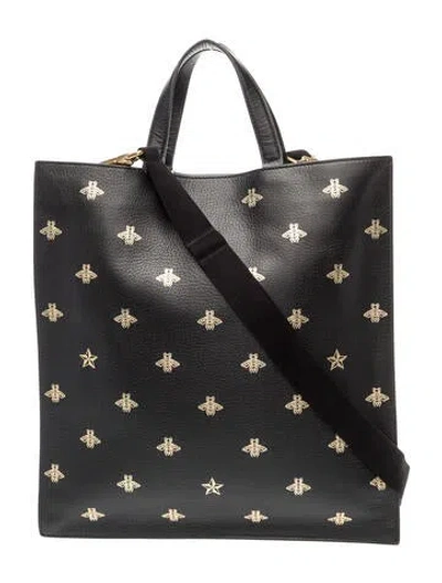 Pre-owned Gucci Bee Tote In Black/metallic