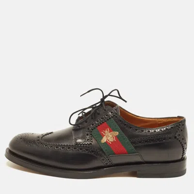 Pre-owned Gucci Bee Web Size 41 Black Leather Brogue Derby